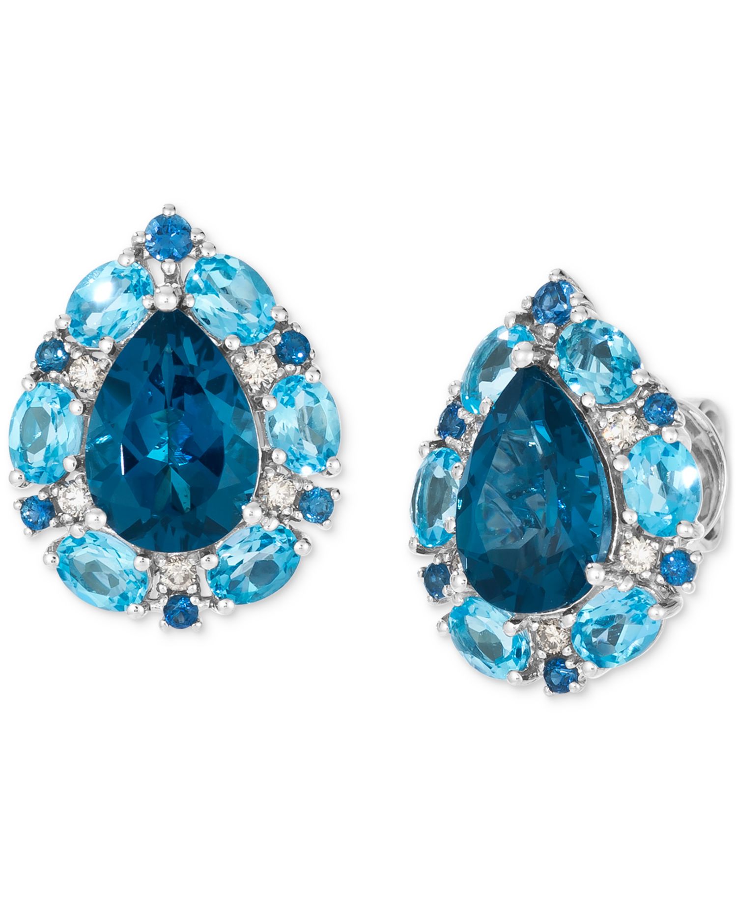 Deep Sea Blue Topaz (2-2/5 ct. t.w.), Blue Topaz (2-3/20 ct. t.w.), Blueberry Sapphire (1/5 ct. t.w.) & Nude Diamond (1/8 ct. t.w.) Earrings in 14k Vanilla Gold