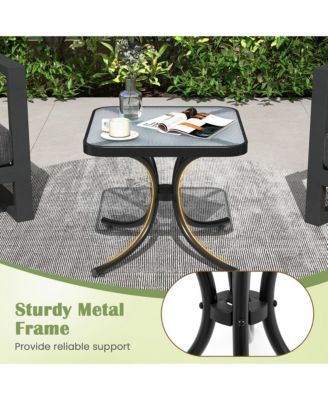 Outdoor Side Table Square Patio Table w/ Tempered Glass Top Small Coffee Table