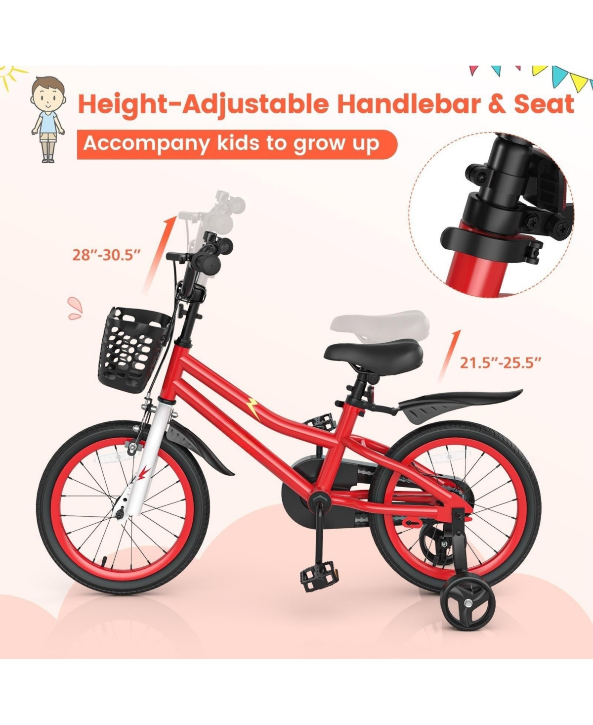 Hongge Kids Bike with Removable Training Wheels for 4-7 Years Old