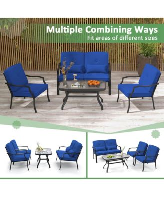 2 PCS Patio Furniture Set Outdoor Loveseat Chair Coffee Table Cushioned Seat