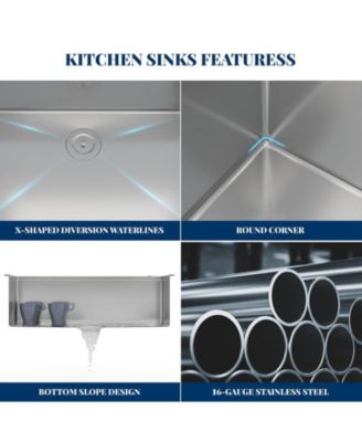 Kitchen Sink, 33 Inch Brushed Nickel Topmount Kitchen Bar Sink with Single-tier Track, Stainless Steel 16 Guage Single Bowl Kitchen Sinks, Family and Bar Sink with Full Accessories