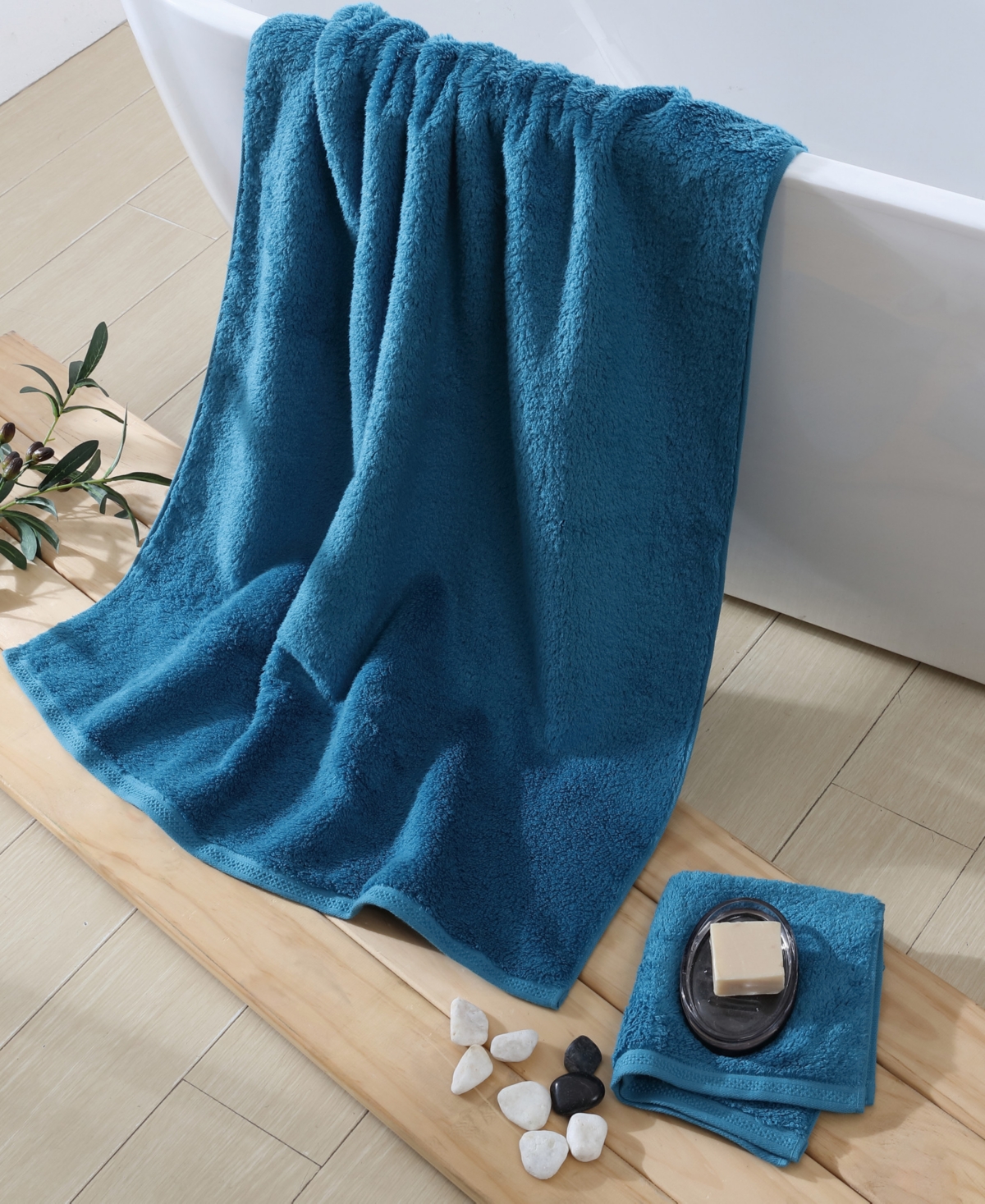 Uchino Super Absorbent Cotton Washcloth, 14" X 13" In Blue