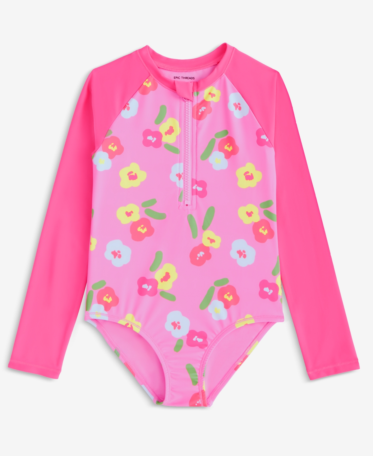 Epic Threads Toddler And Little Girls Floral Print Long-sleeve Rash Guard, Exclusively At Macy's In Ultra Pink