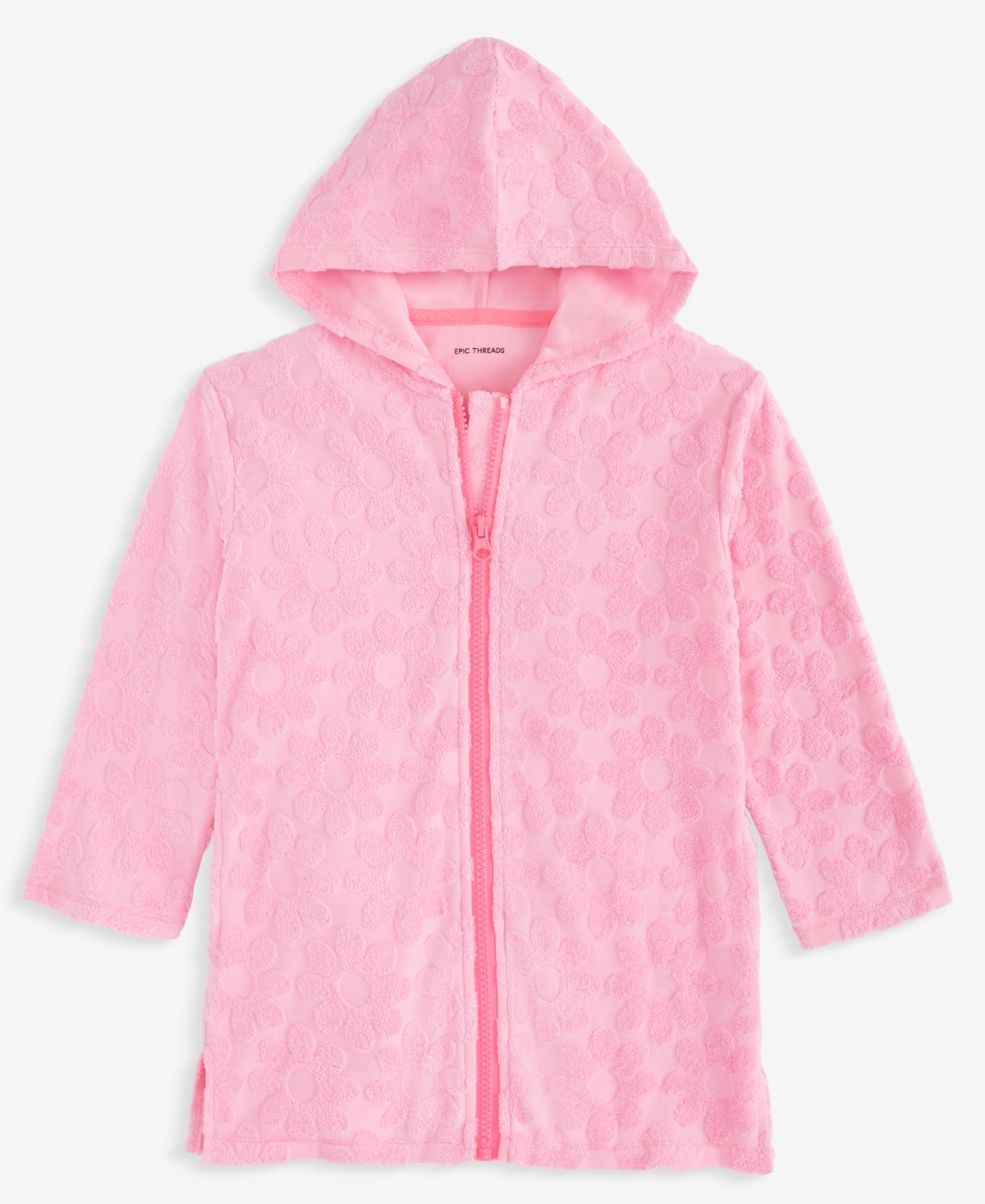 Epic Threads Toddler And Little Girls Textured Terry Hooded Cover-up, Exclusively At Macy's In Juicy Pink