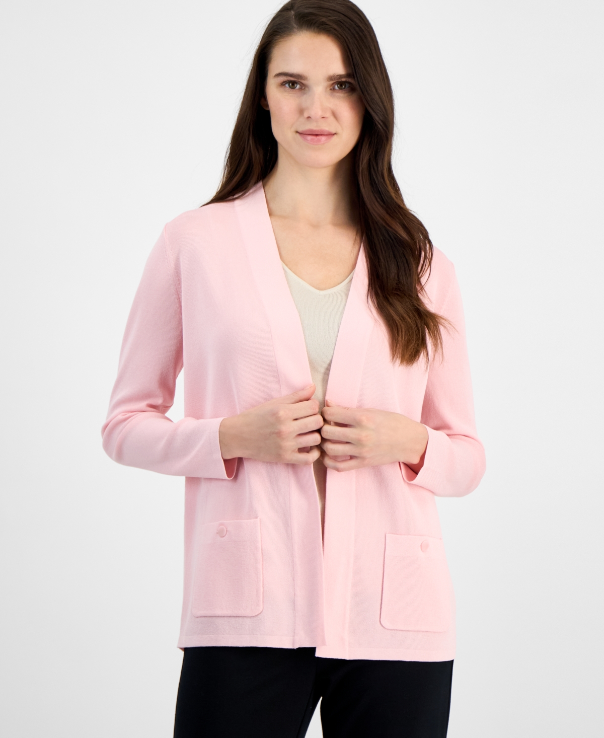 Anne Klein Women's Malibu Fine Rib Open-front Cardigan In Santorini Blue