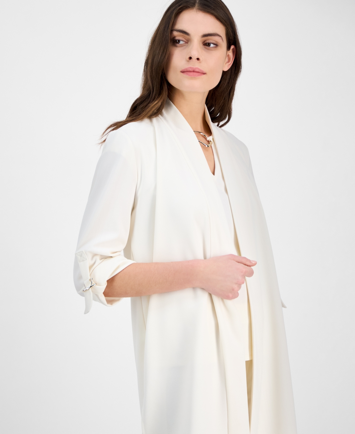 Anne Klein Women's Draped 3/4-sleeve Cardigan Sweater In White Dove
