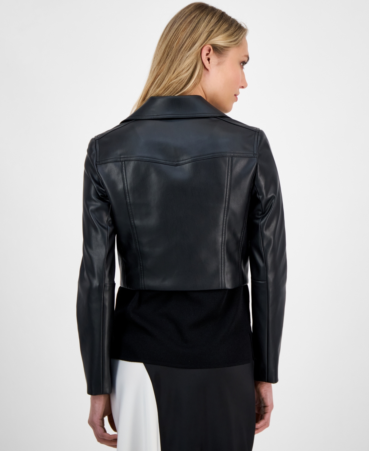 ANNE KLEIN WOMEN'S FAUX LEATHER CROPPED MOTO JACKET 