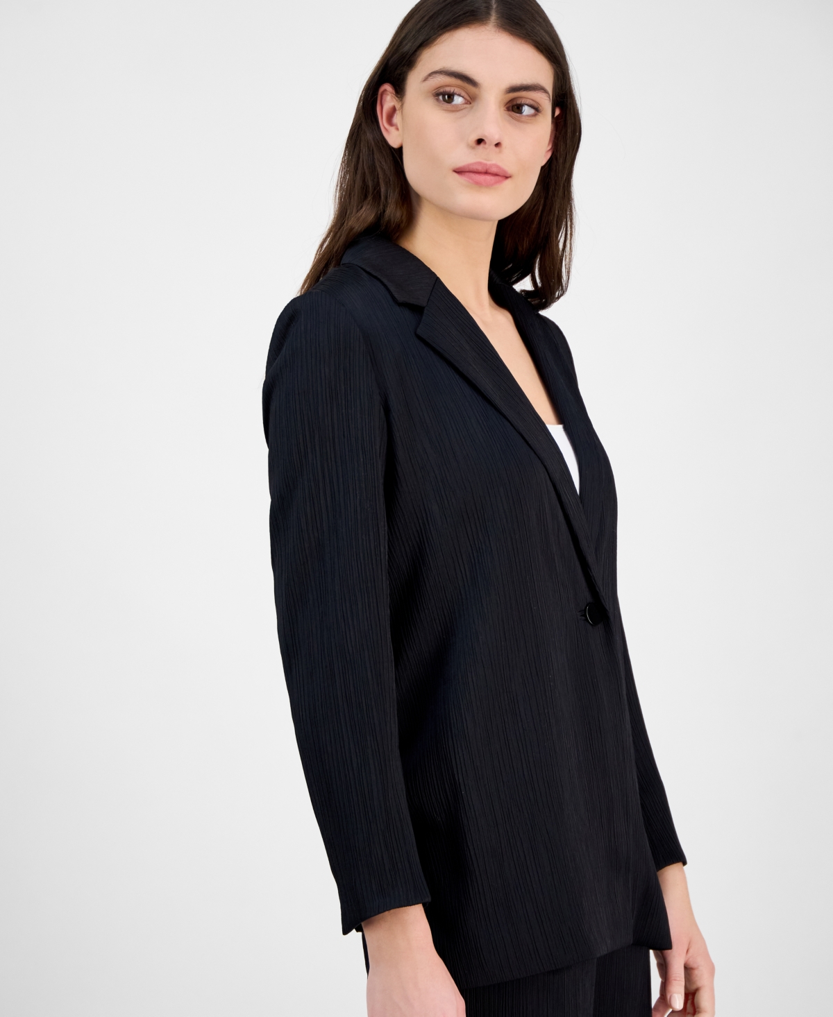 Anne Klein Women's Crinkled Satin Notched Collar One-button Jacket In Anne Black