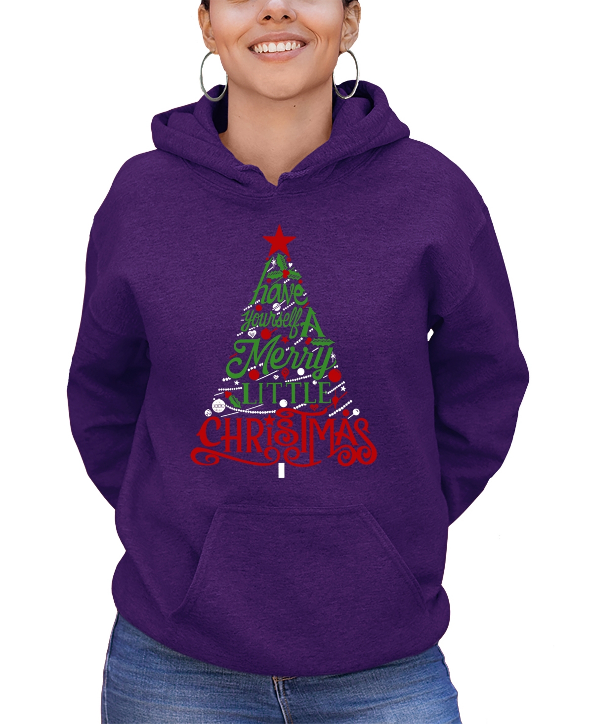 LA POP ART WOMEN'S HAVE YOURSELF A MERRY LITTLE CHRISTMAS WORD ART HOODED SWEATSHIRT 