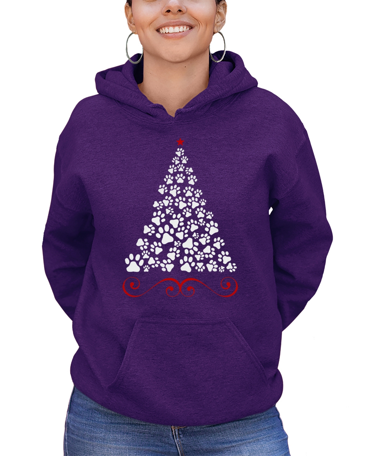 La Pop Art Women's Paw Christmas Tree Art Crewneck Sweatshirt In Purple