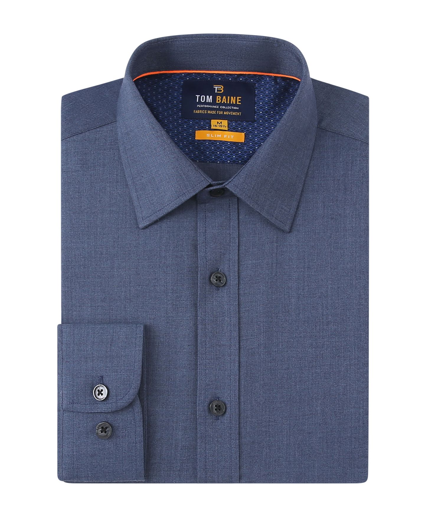 Мужская рубашка Tom Baine Four-Way Stretch Denim Button Down Dress Shirt, цвет: Джинсовый, вариант 1 — фото 2