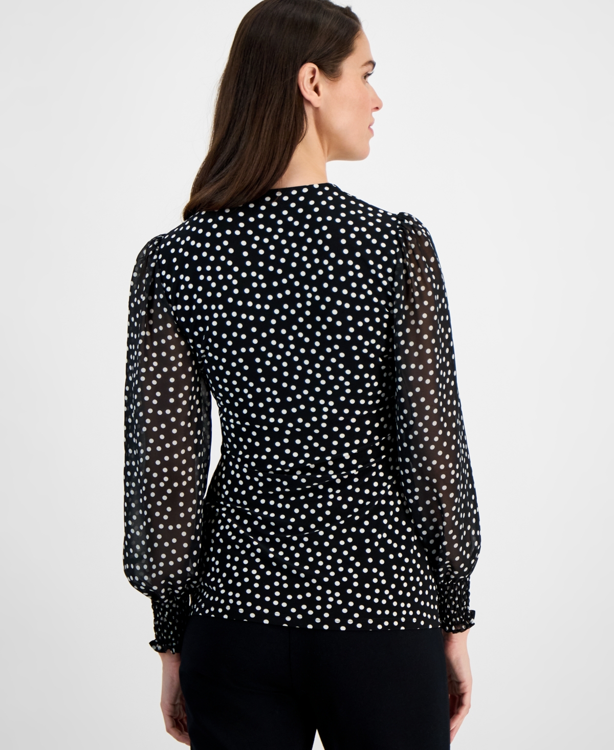 Anne Klein Women's Floral-print Smocked Wrap Top In Anne Black,anne White