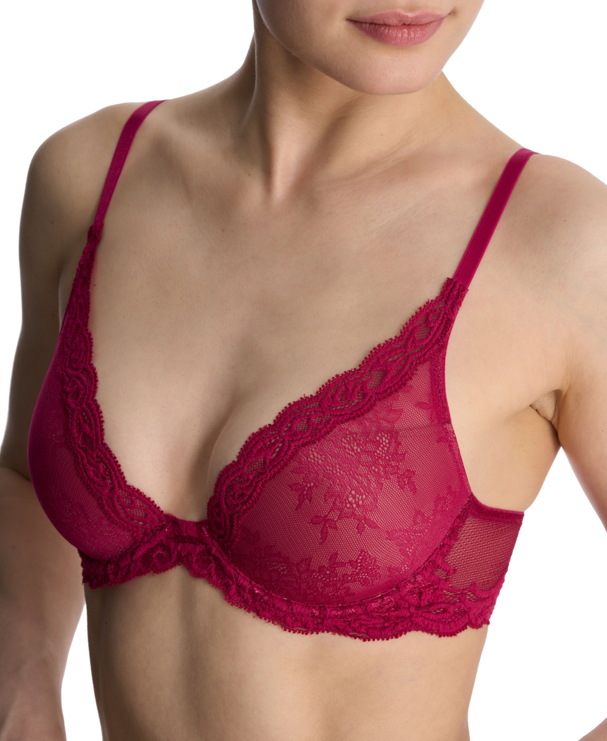 Natori Feathers Plunge T-shirt Basics Bra In Primrose Lace,buff