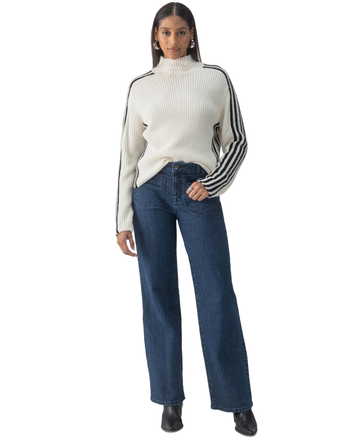 Sanctuary Women's Striped Mock-Neck Long-Sleeve Sweater