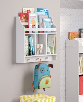 Book Nook Collection Kids Wall Shelf with Cubbies and Bookrack