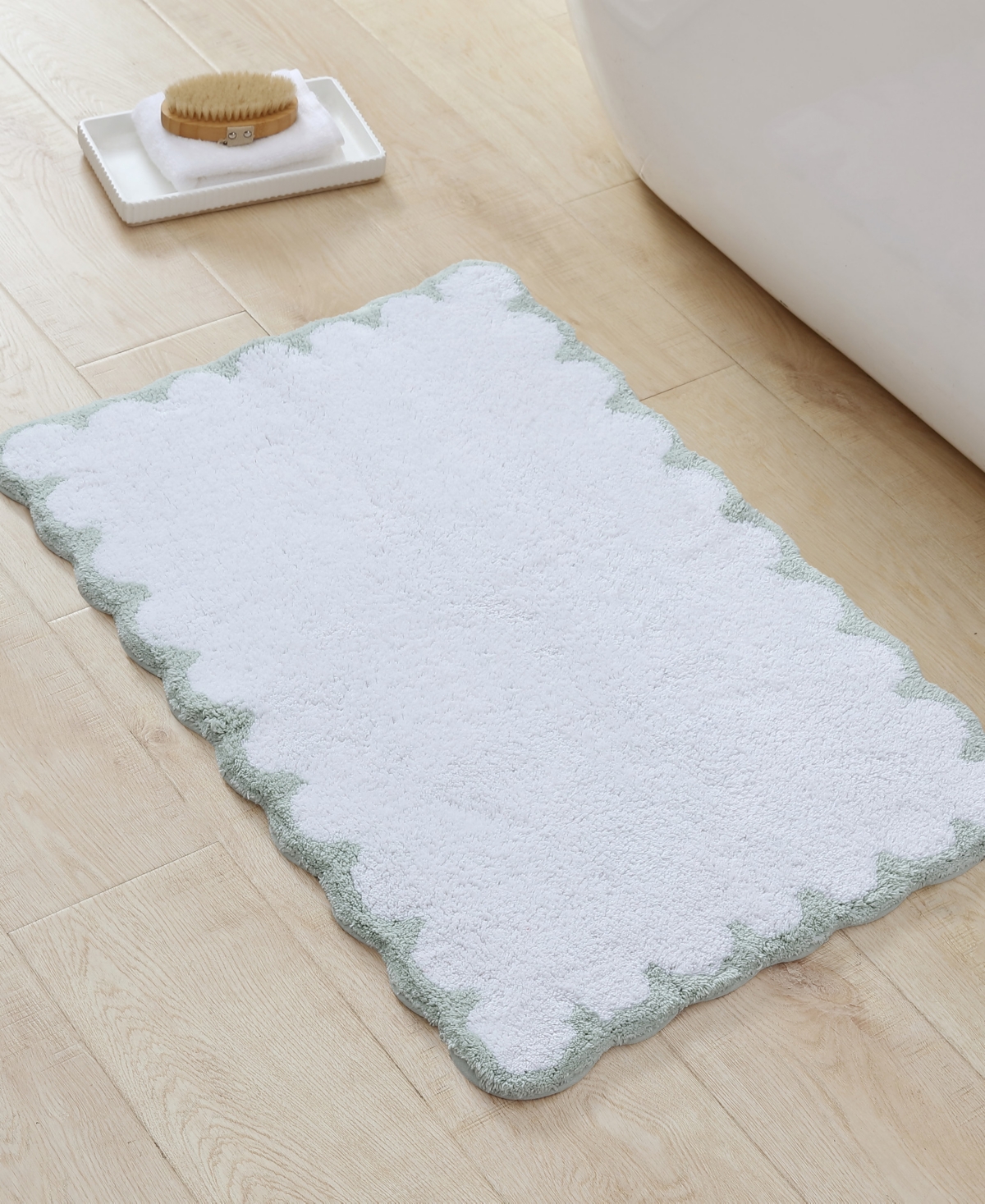 Peri Home Scallop Cotton Bath Rug, 30" X 20" In Sage