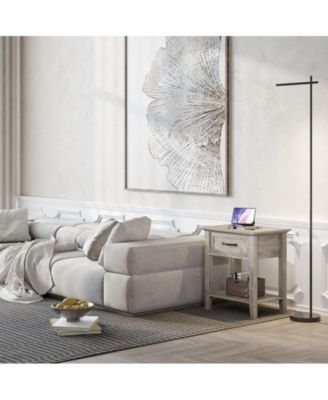 Grey Nightstands Set of 2, End Table with Drawer, Side Table for Spaces, 2 Tiers Storage Shelves with Dresser, Bedside Table for Living Room, Bedroom, Dorm (2pcs-Grey)