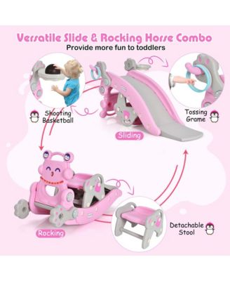 4-in-1 Rocking Horse and Slide Set Toddler Slide Toy with Basketball Hoop