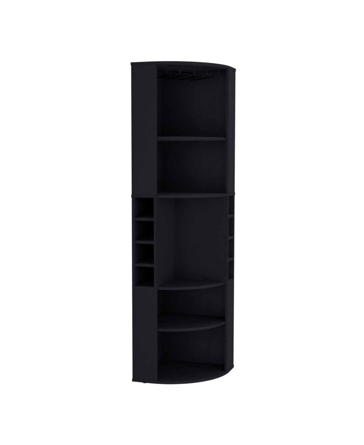 Depot E-Shop Agra Corner Bar Cabinet with Five Shelves, Eight Bottle Cubbies and Stemware,Macadamia