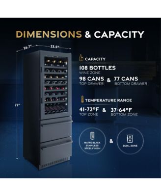 ESTATE 24" Dual Zone Wine & Beverage Fridge – 175 Can Capacity, Black Stainless Steel, Built-In Drawer Cooler with Full Extension Shelves