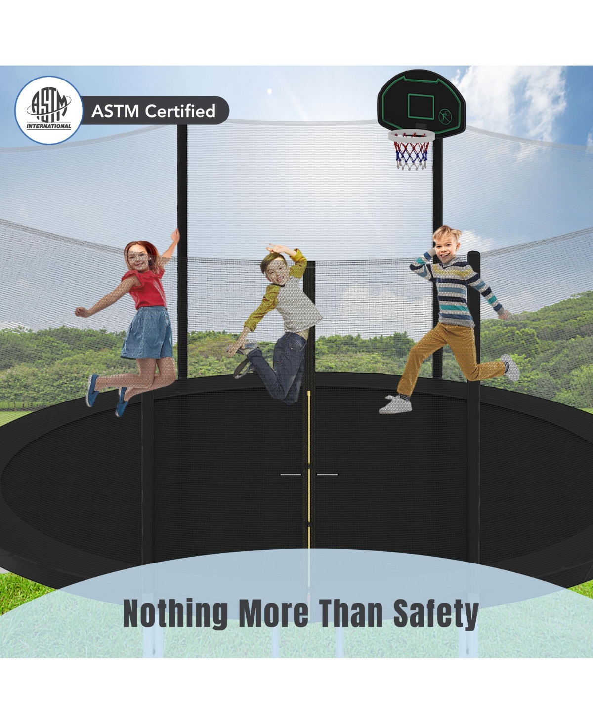 Slickblue 14FT Trampoline for Kids with Safety Enclosure Net, Basketball Hoop, and Ladder—Easy Assembly Round Outdoor Recreational Trampoline