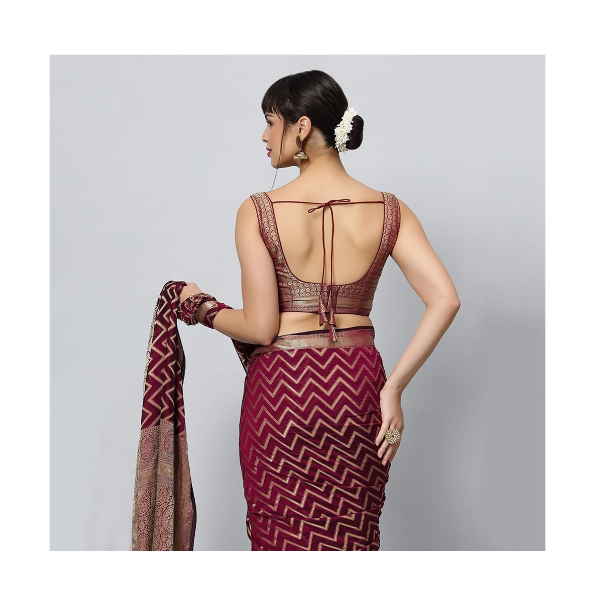 One Minute Saree Women's Lucia Wine Gold Adjustable Blouse - Purple  gold