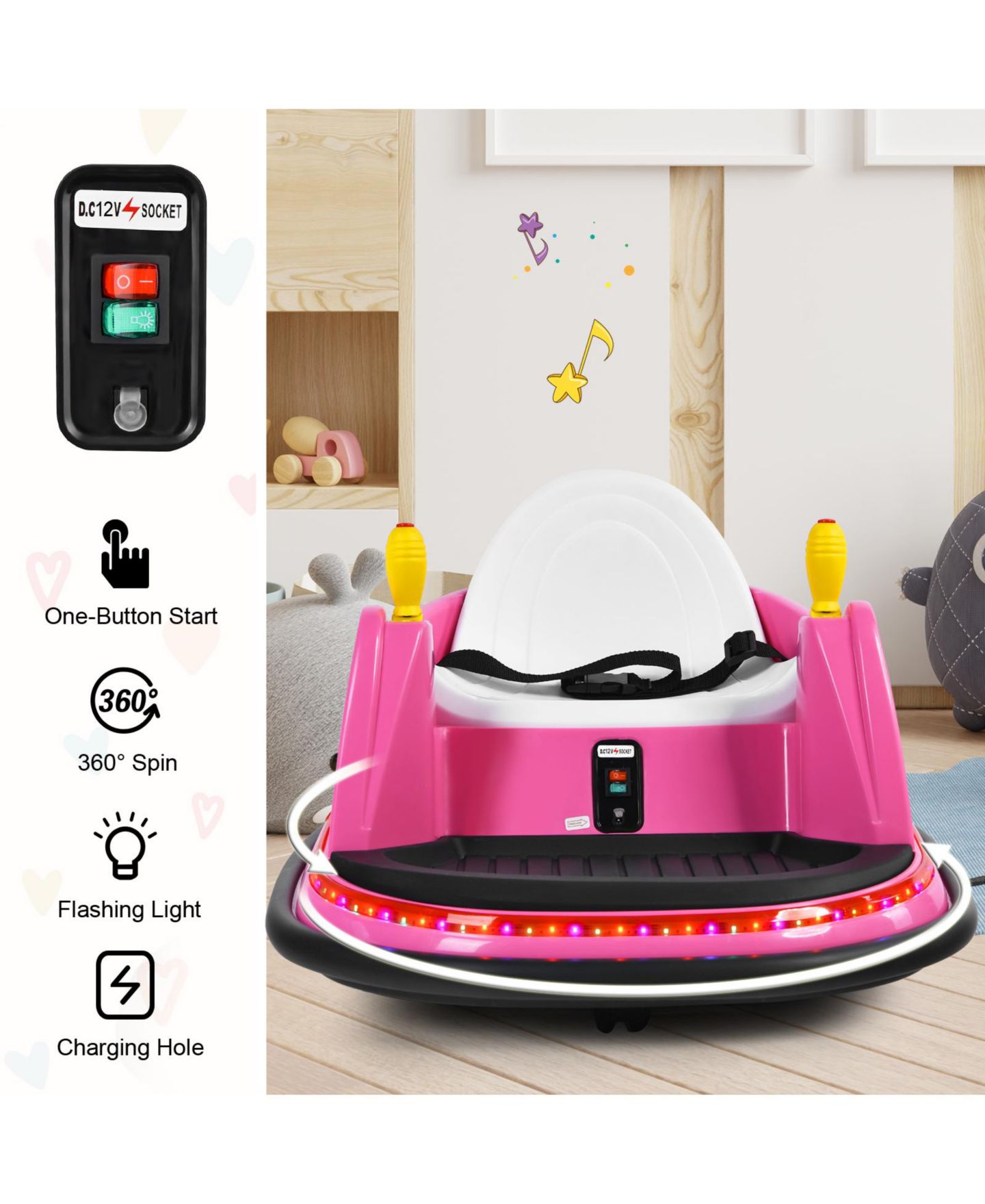Детская игрушка HONGGE 12V Electric Remote-Control Bumper Car, Ages 1.5-6 — фото 5