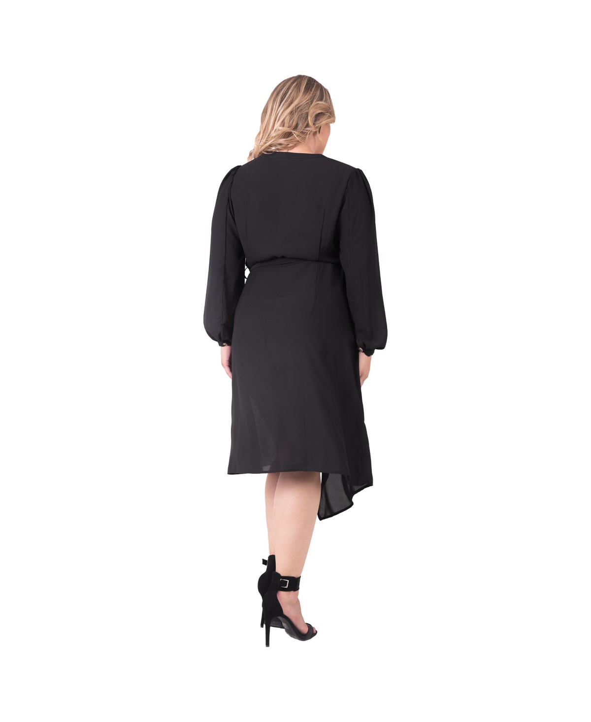 Standards & Practices Plus Size Asymmetrical Hem Button-Up Wrap Lantern Sleeve Dress