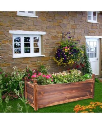 Wood Planter Box Outdoor Garden Rectangular Planter Flowers Box Raised Bed