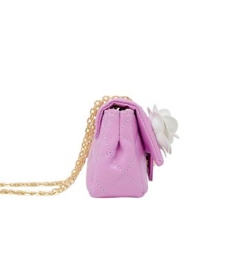 Girls Classic Quilted Flower Pearl Handbag, Purple