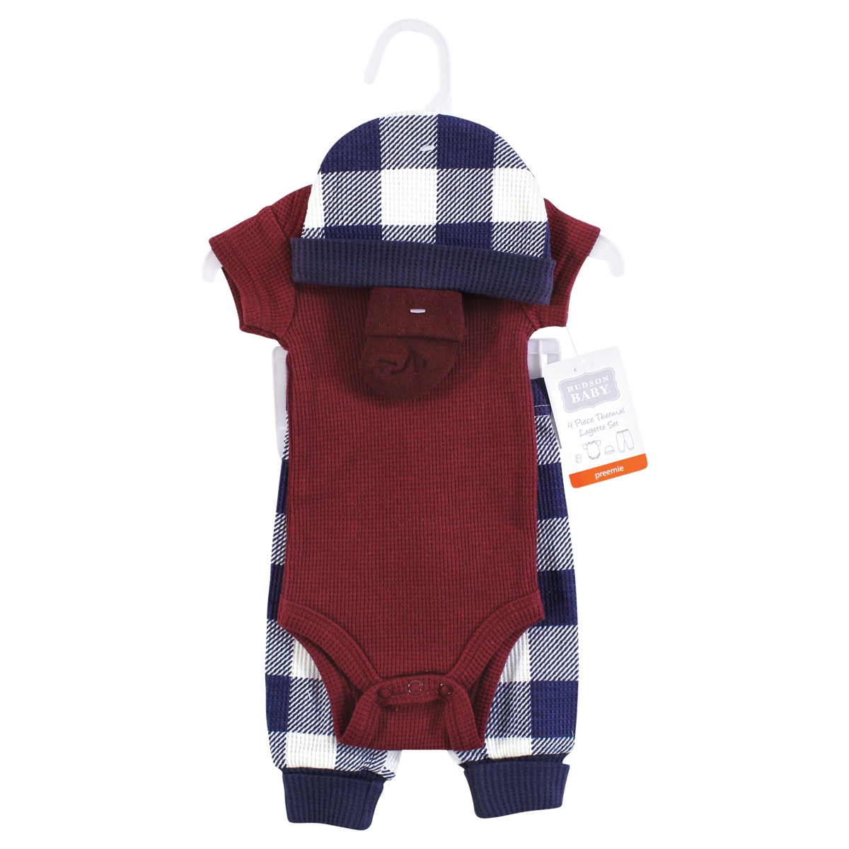 Hudson Baby Baby Boys Thermal Preemie Layette Set 4pc Short Sleeve Outfit, Preemie - Navy plaid