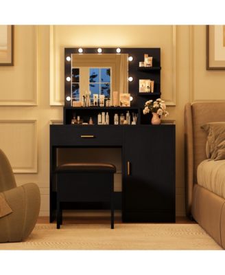 Vanity Desk, Makeup Vanity Desk with Mirror & Lights-3 Lighting Modes, Large Drawers