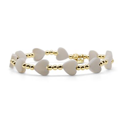 3mm Gold Filled Ball and Mother of Pearl Heart Stretch Bracelet