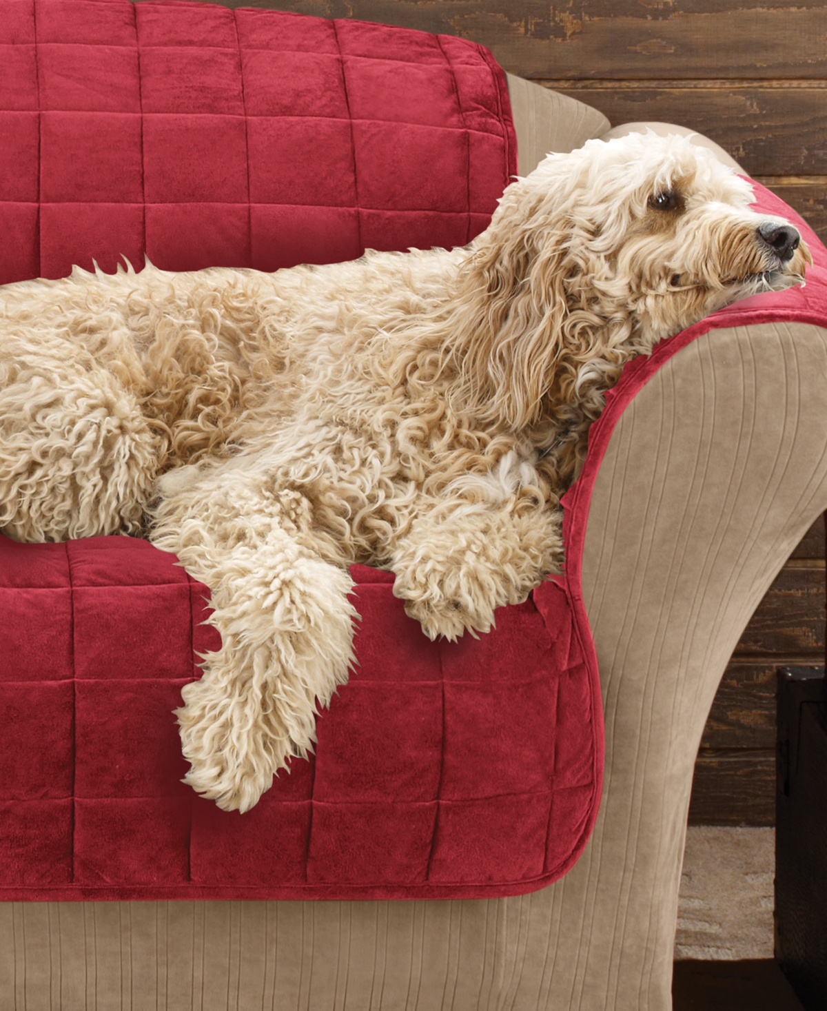 Sure Fit Velvet Deluxe Pet Sofa Slipcover with Sanitize Odor Release - Ivory