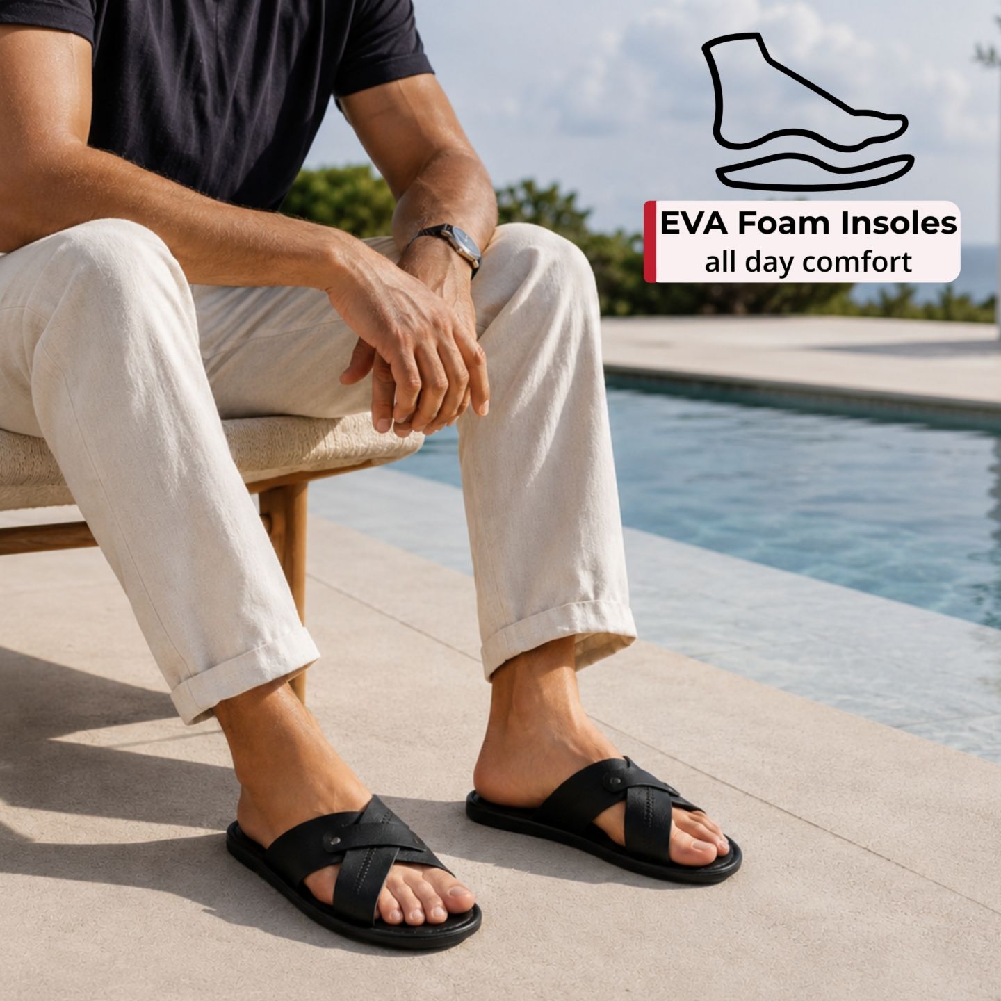 Мужские сандалии Alpine Swiss Saul Faux Leather Slide Sandals Dressy Indoor Outdoor, цвет: Чёрный — фото 3