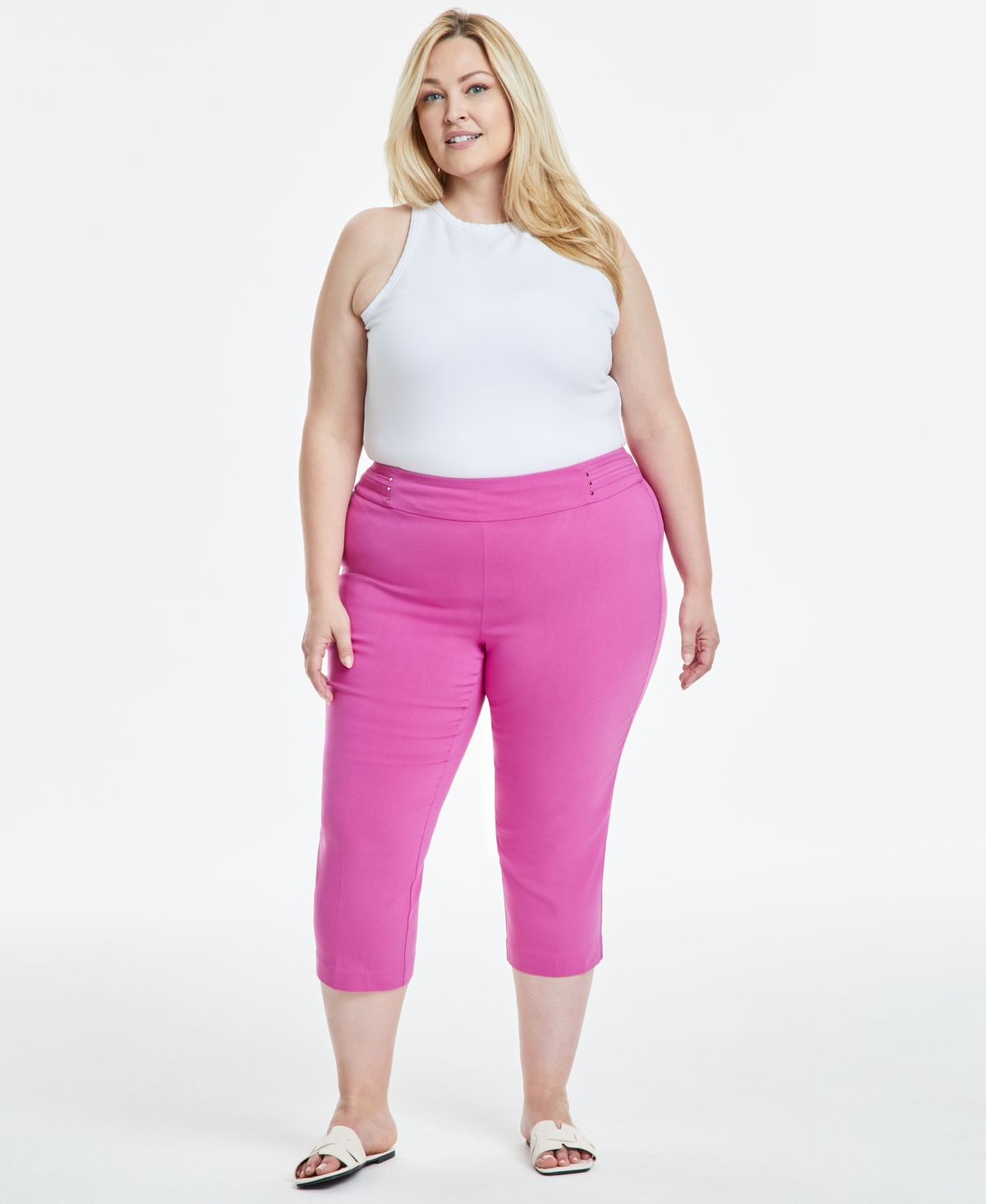 Jm Collection Plus Size Tummy Control Pull-on Capri Pants, Exclusively At Macy's In Petunia Pink