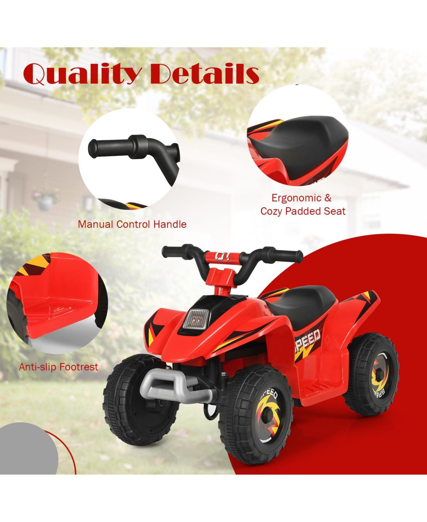 Детские игрушки HONGGE Kids ATV Ride On Toys, 6V Electric 4 Wheeler, Headlights, Ages 2-5 — фото 11