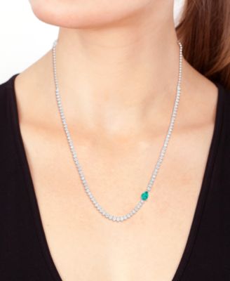 EFFY&reg; Pear-Shape Lab Grown Emerald (1/2 ct. t.w.) & Lab Grown Diamond (3 ct. t.w.) 18" Tennis Necklace in 14k White Gold