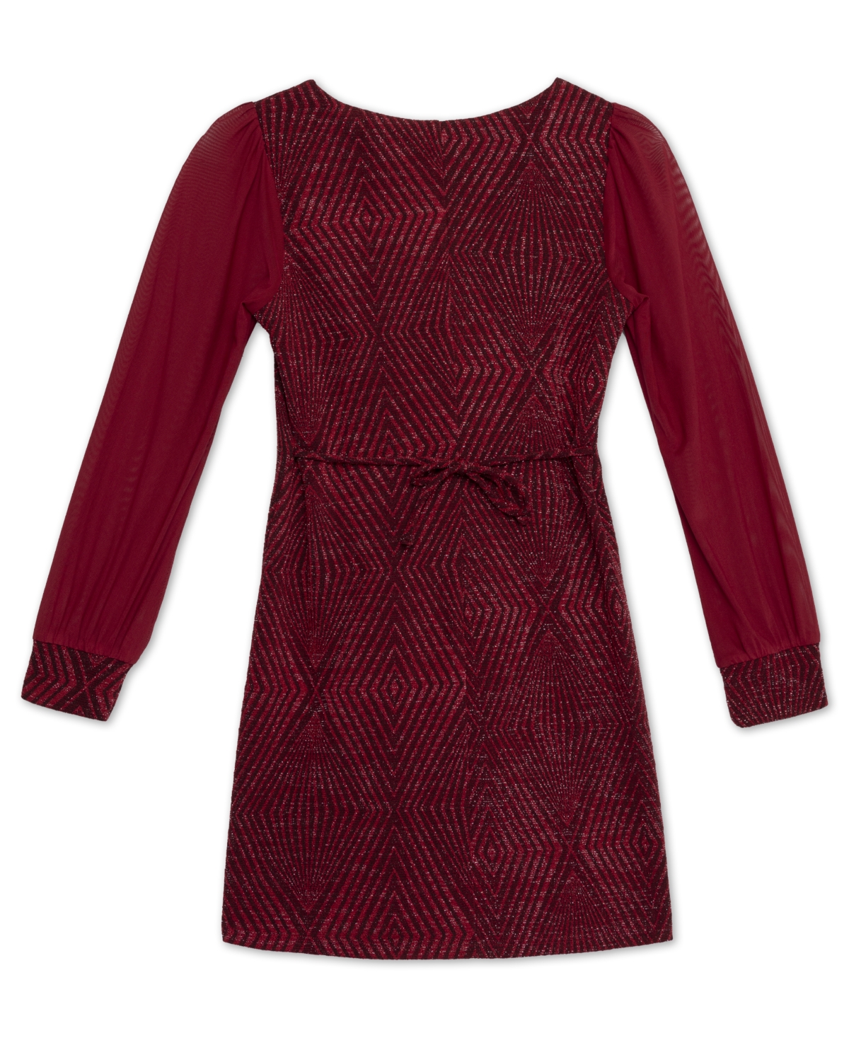 Speechless Big Girls Glitter Knit With Sheer Long Sleeves Dress In Deep Red