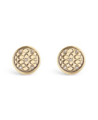 Faux Stone Signature Quilted Coin Stud Earrings