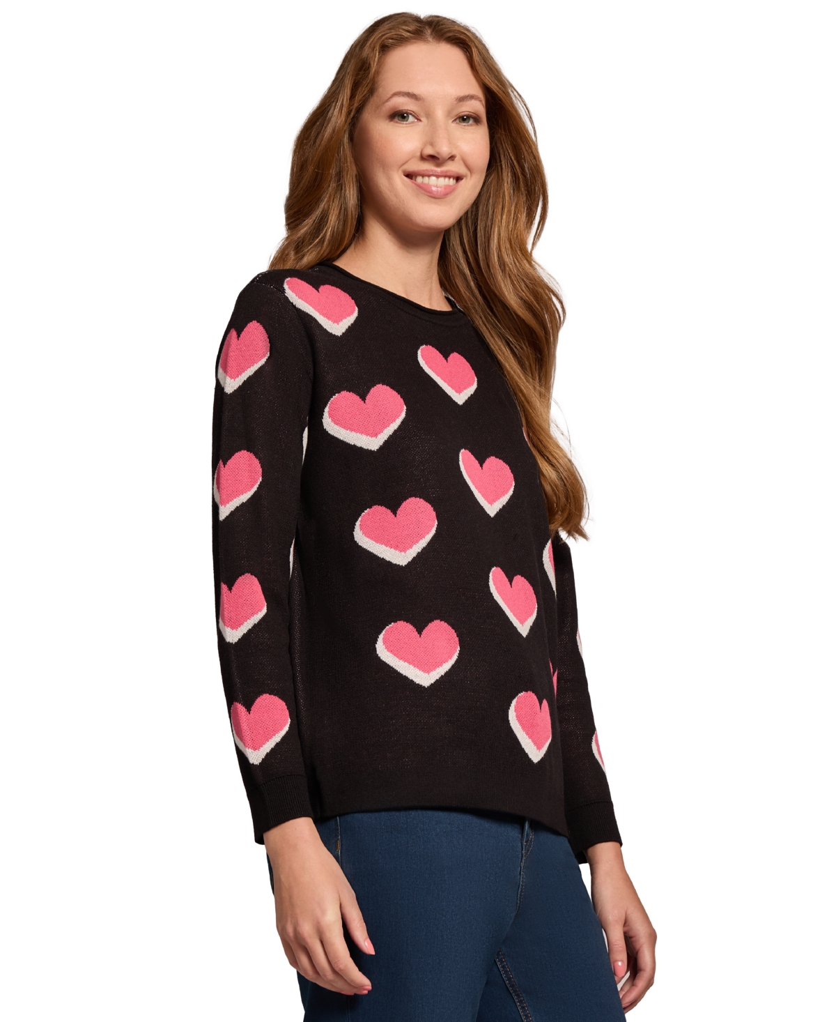 Jones New York Heart Crewneck Sweater In Jones Black Multi