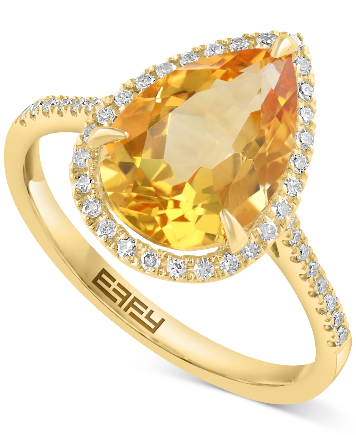 Effy Collection Effy Pear-shape Citrine (3-3/8 Ct. T.w.) & Diamond (1/6 Ct. T.w.) Statement Ring In 14k Yellow Gold In Citrine