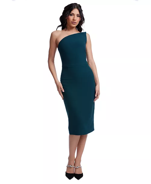 women's milan asymmetric-neck fitted dress