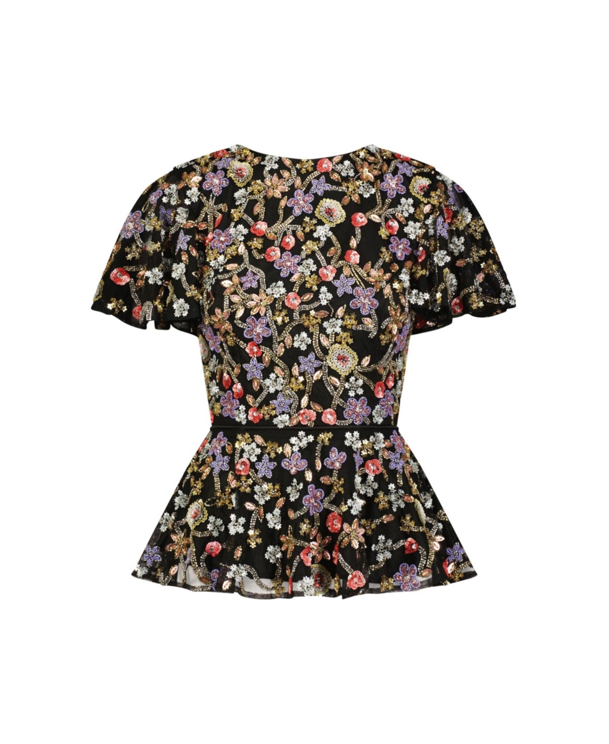 Mac Duggal Women's Floral Embellished Butterfly Sleeve Peplum Top
