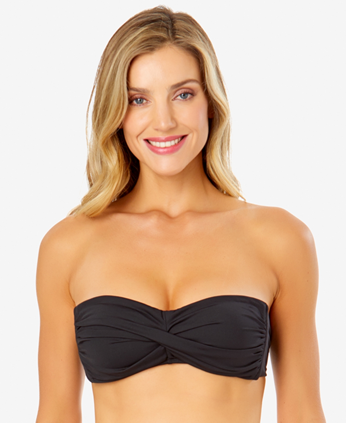 Solid Twist-Front Bikini Top - Black