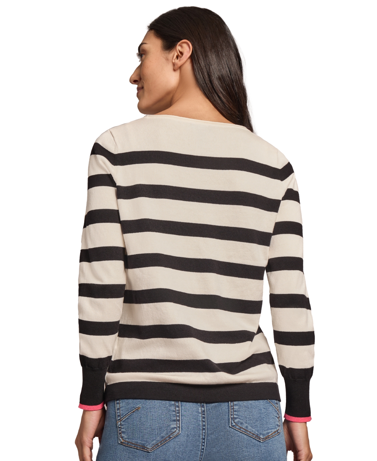 Shop Jones New York Petite Intarsia Heart Striped Sweater In Natural
