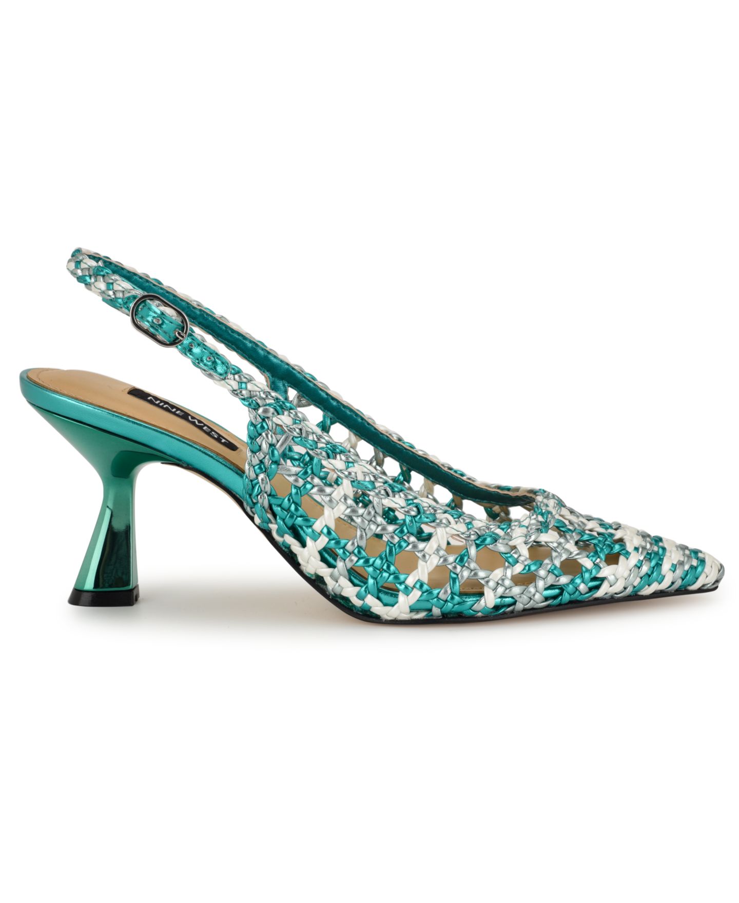 Женские туфли Nine West Madalene Woven Slingback Kitten Heel, цвет: Зелёный разноцветный — фото 2