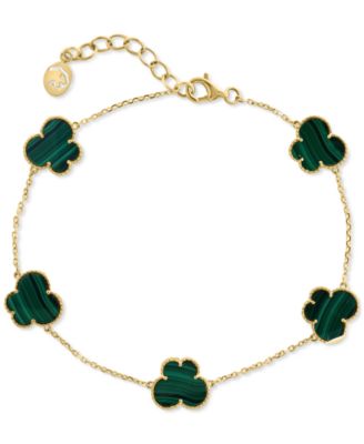 EFFY&reg; Malachite Clover Station Fine Link Chain Bracelet in 14k Gold