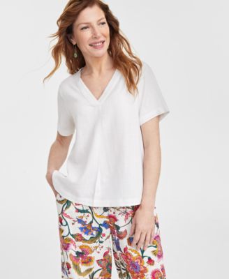 JM Collection - Women's Linen-Blend V-Neck Top, Exclusively at Macy's