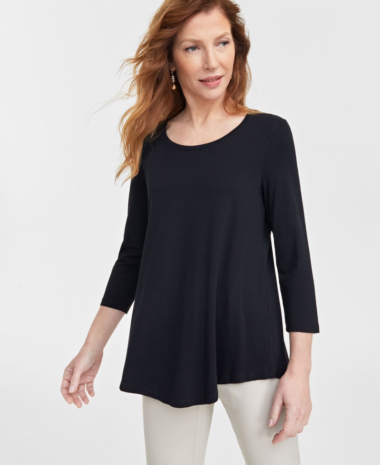 Женский топ JM Collection 3/4-Sleeve Scoop Neck Top, цвет: Чёрный — фото 1